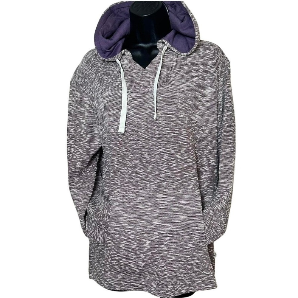 Retro Surfer Vibe Hangten Multi-Pattern Heathered Grape & Cream Knit Hoodie